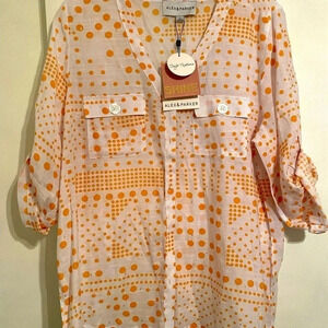 Alex & Parker Women’s Polka Dot Blouse with Sparkling Small Gold Dots, Size L